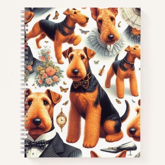 Retro Airedale Terrier Naadloos Notitieboek (Voorkant)