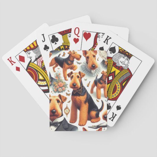 Retro Airedale Terrier Naadloos Pokerkaarten (Achterkant)