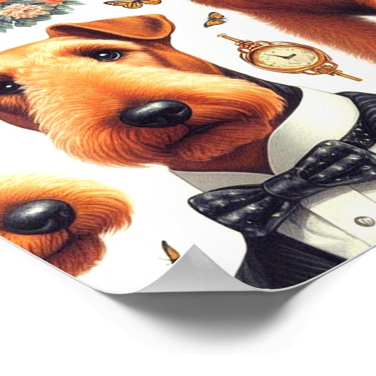 Retro Airedale Terrier Naadloos Poster (Hoek)