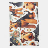 Retro Airedale Terrier Naadloos Theedoek (Verticaal)