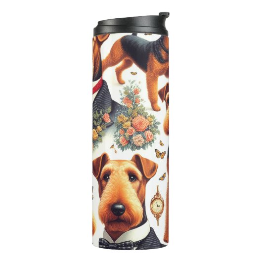 Retro Airedale Terrier Naadloos Thermosbeker (Gedraaid links)