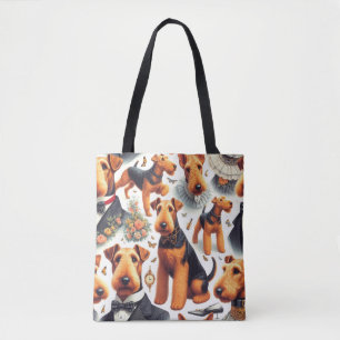 Retro Airedale Terrier Naadloos Tote Bag