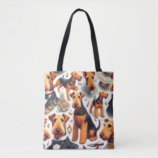 Retro Airedale Terrier Naadloos Tote Bag (Voorkant)