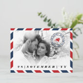Retro Airmail Postal Photo Destination Wedding Save The Date (Staand voorkant)
