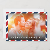 Retro Airmail Postal Photo Destination Wedding Save The Date (Voorkant)