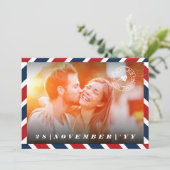 Retro Airmail Postal Photo Destination Wedding Save The Date (Staand voorkant)