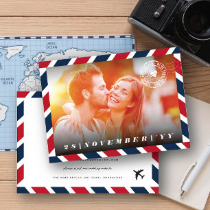 Retro Airmail Postal Photo Destination Wedding Save The Date