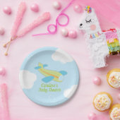 Retro Airplane Baby shower in blauw en groen Papieren Bordje (Feest)