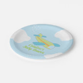 Retro Airplane Baby shower in blauw en groen Papieren Bordje (Gekanteld)