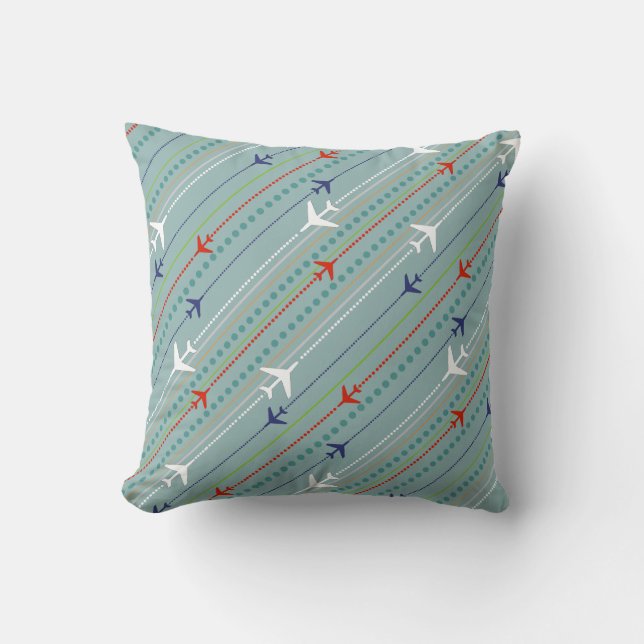 Retro Airplane Pattern Button Sierkussen (Voorkant)