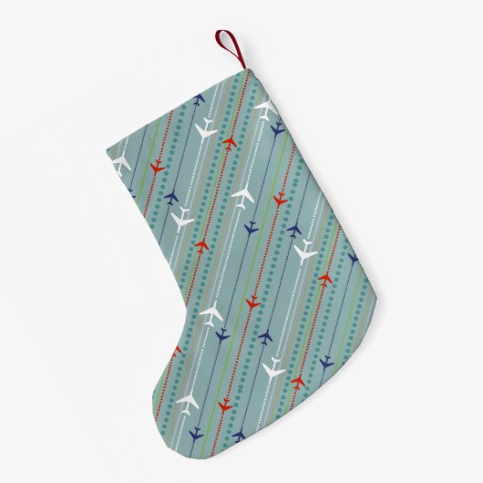 Retro Airplane Pattern-kerststop Kleine Kerstsok (Achterkant (Hangend))