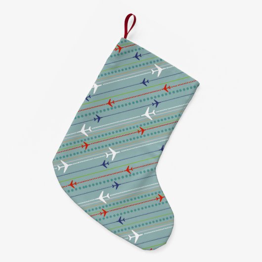Retro Airplane Pattern-kerststop Kleine Kerstsok (Voorkant (Hangend))