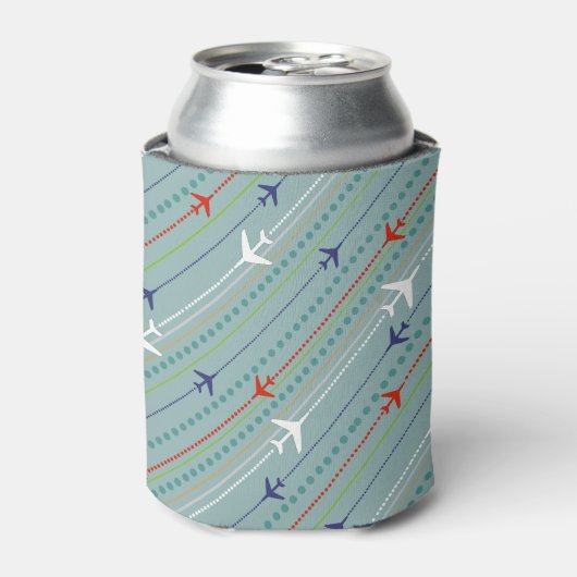 Retro Airplane Pattern Koelbox Blikjeskoeler (Blikje Voorkant)