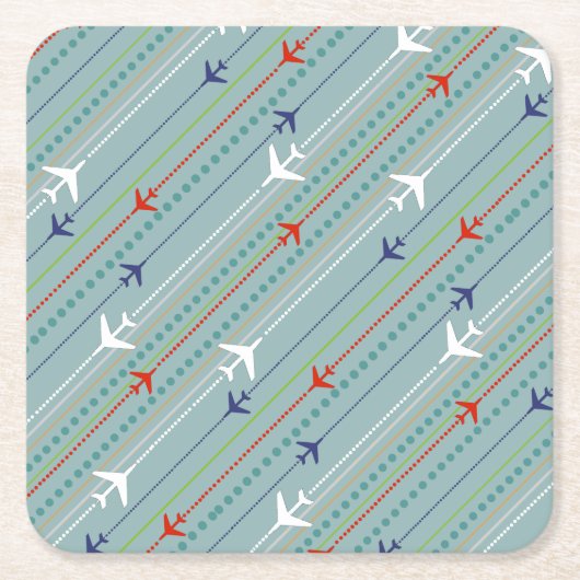 Retro Airplane Pattern Marble Hard Paper Onderzett Kartonnen Onderzetters (Voorkant)