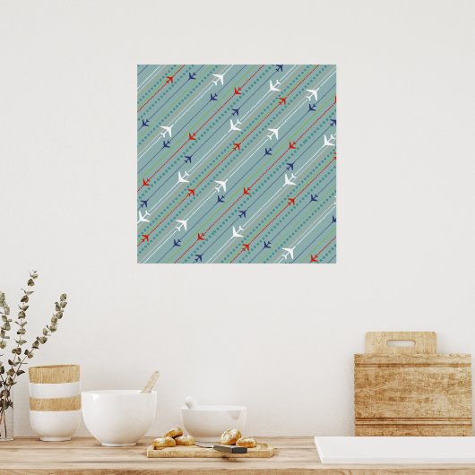 Retro Airplane Pattern Poster (Keuken)