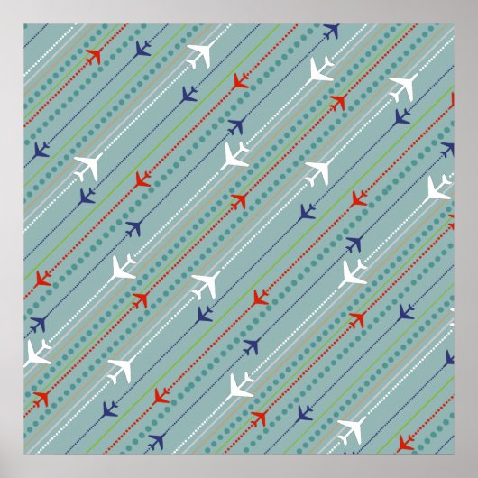 Retro Airplane Pattern Poster (Voorkant)
