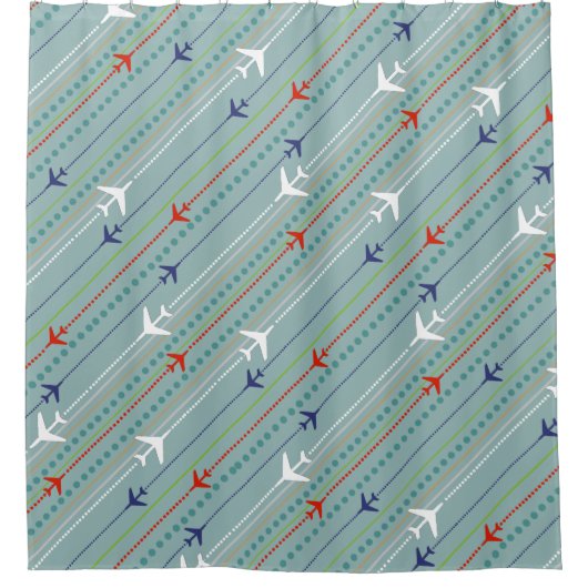 Retro Airplane Pattern Shower Curtain Douchegordijn (Voorkant)