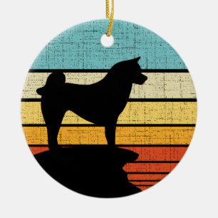 Retro  Akita Hondenpuppy Eigenaar Liefhebber Moede Keramisch Ornament