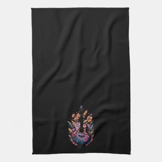 Retro Akoestische Gitaar Bloemen Hippie Groovy Theedoek (Verticaal)