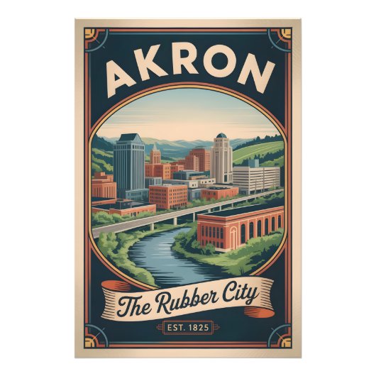 Retro Akron Ohio Reisposter Illustratie Foto Afdruk (Voorkant)