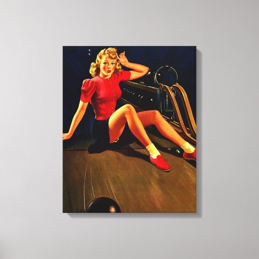 Retro Al Buell Bowling Pin-up Girl Canvas Afdruk (Voorkant)