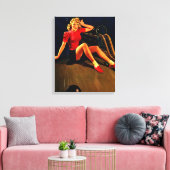 Retro Al Buell Bowling Pin-up Girl Canvas Afdruk (Insitu (Woonkamer))