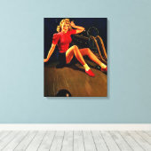 Retro Al Buell Bowling Pin-up Girl Canvas Afdruk (Insitu (Houten vloer))