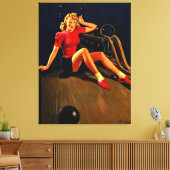  Retro Al Buell Bowling Pin-up Girl Canvas Afdruk (Insitu (Woonkamer))