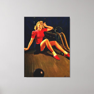 Retro Al Buell Bowling Pin-up Girl Canvas Afdruk