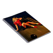 Retro Al Buell Bowling Pin-up Girl Notitieboek (Rechterzijde)
