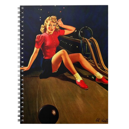 Retro Al Buell Bowling Pin-up Girl Notitieboek (Voorkant)