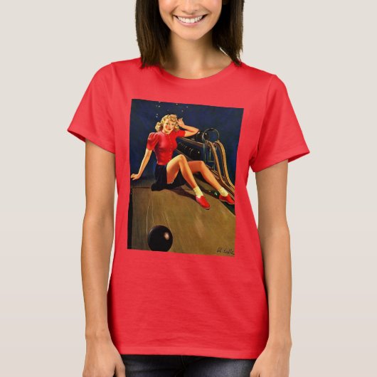  Retro Al Buell Bowling Pin-up Girl T-shirt (Voorkant)