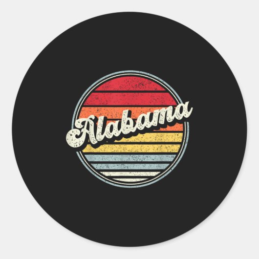 Retro Alabama Home State Cool 70s Style Sunset Man Ronde Sticker (Voorkant)