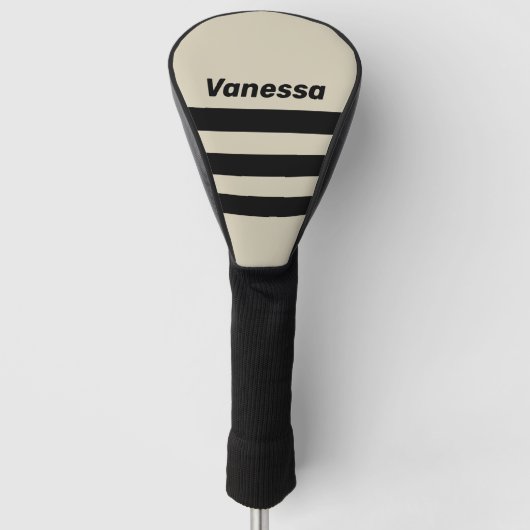 Retro Alabaster Drie Dwars Strepen met Naam Golfheadcover (Voorkant)