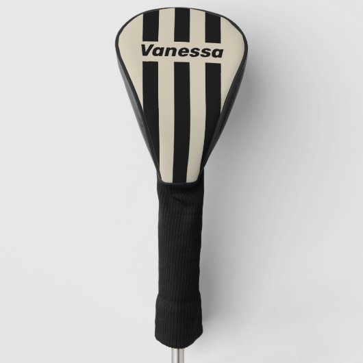 Retro Alabaster Drie Pin Strepen met Naam Golfheadcover (Voorkant)