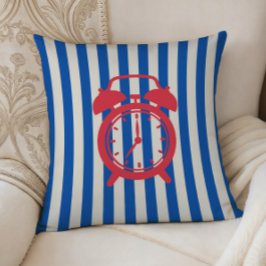 Retro Alarm Clock on Blue Stripes, Accent Pillow,  Kussen