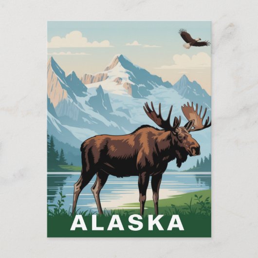 Retro Alaska Eland Berg Briefkaart (Voorkant)