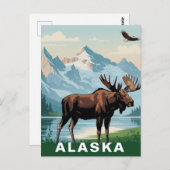 Retro Alaska Moose Mountain Briefkaart (Voorkant / Achterkant)