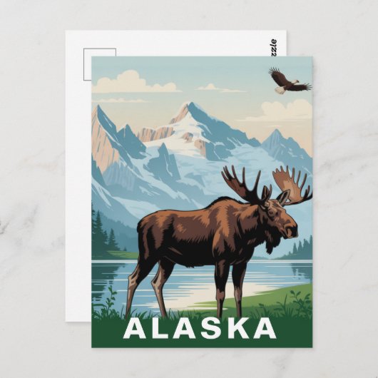 Retro Alaska Moose Mountain Briefkaart (Voorkant / Achterkant)