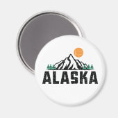 Retro Alaska Mountain Sunset Magneet (Voorkant / Achterkant)