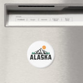 Retro Alaska Mountain Sunset Magneet (Insitu (Vaatwasser))