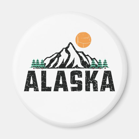 Retro Alaska Mountain Sunset Magneet (Voorkant)