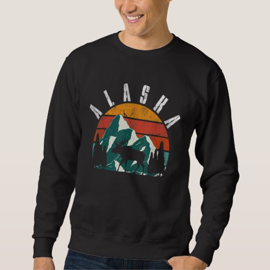 Retro Alaska Mountains Wildlife Moose Trui (Voorkant)