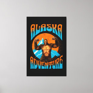 Retro Alaska Sasquatch Bergavontuur Canvas Afdruk