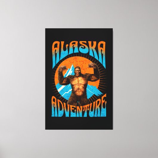 Retro Alaska Sasquatch Bergavontuur Canvas Afdruk (Voorkant)