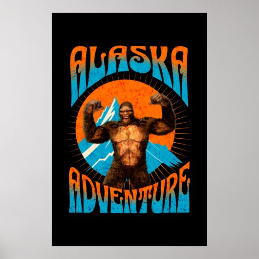Retro Alaska Sasquatch Bergavontuur Poster (Voorkant)