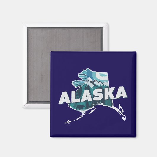 Retro Alaska Schaduwsilhouet   Magneet (Voorkant / Achterkant)