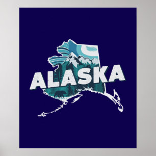 Retro Alaska Schilderachtig Silhouet Poster