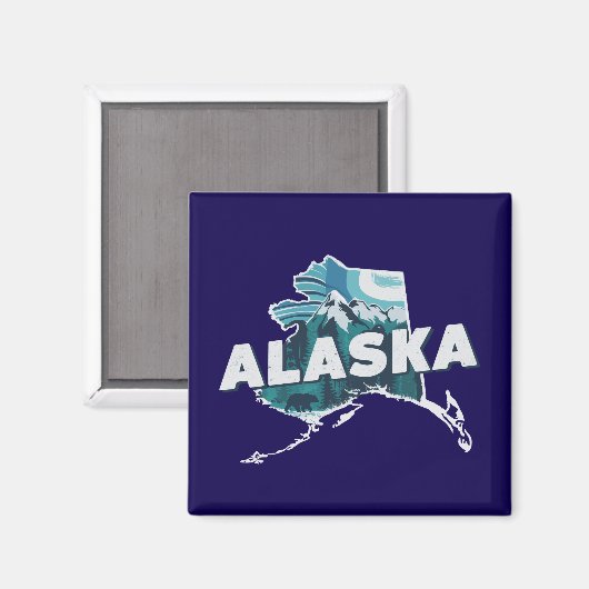 Retro Alaska Schitterende Silhouet   Magneet (Voorkant / Achterkant)
