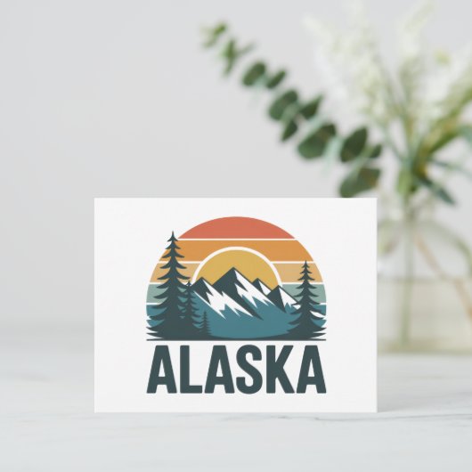 Retro Alaska Sunset Adventure  Briefkaart (Staand voorkant)